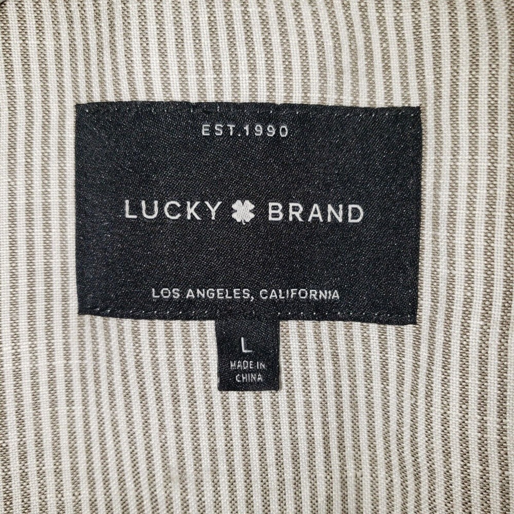 Lucky Brand Sz L Women's Linen Blend Striped Jacket Full Zip Waist Drawstring - Picture 8 of 12